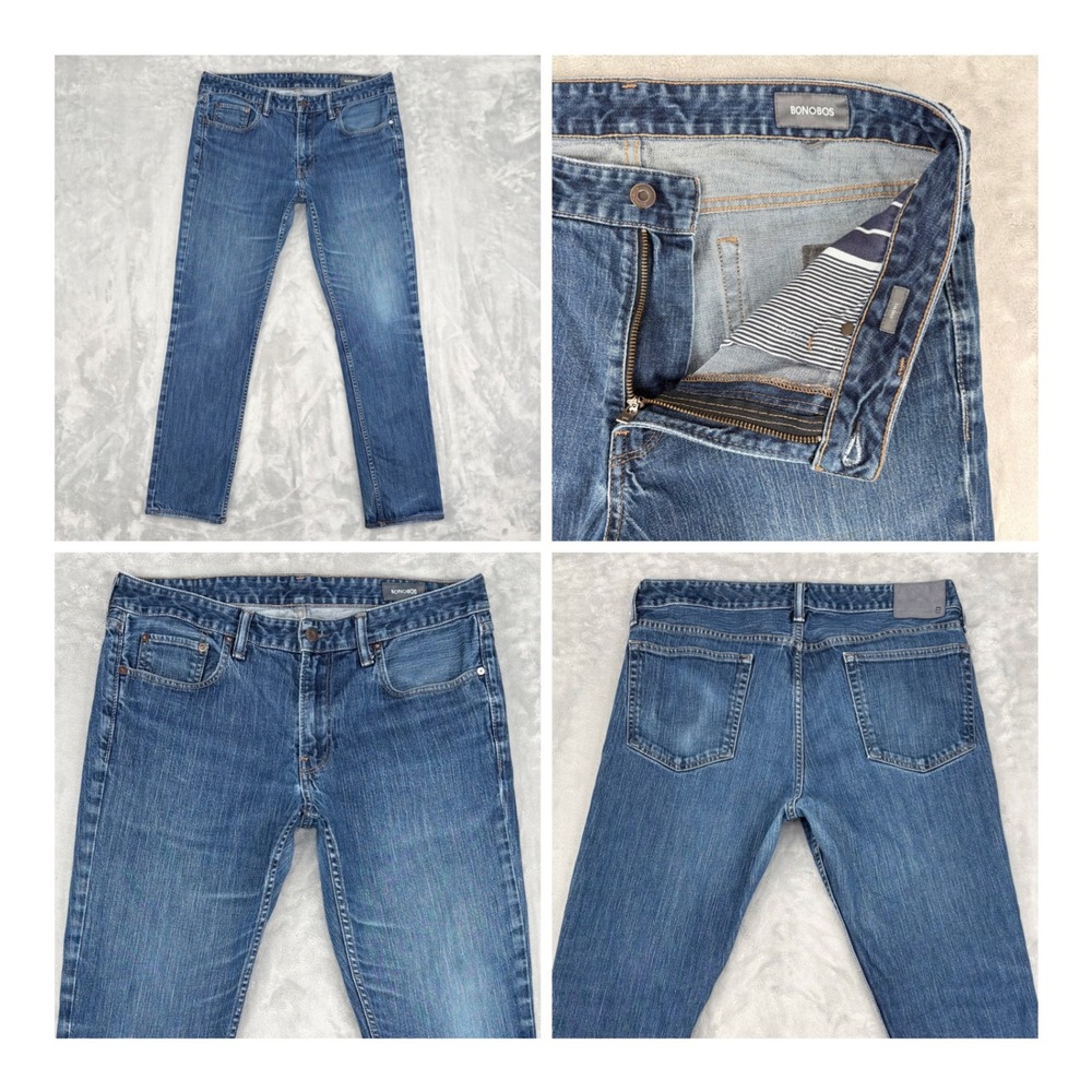 Bonobos Jeans Mens 35 (Fits 35x29.5) Blue The Blue Jean Tailored Fit Stretch